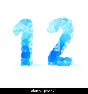 Shiny blue polygonal font. Crystal style numerals one and two Stock Photo