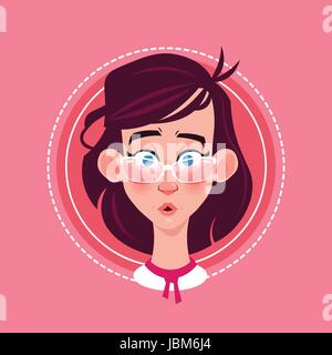 Profile Icon Female Emotion Avatar, Woman Cartoon Portrait Surprised Face Stock Vector