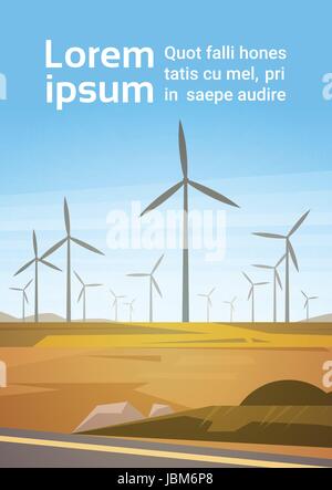 Wind Turbine Energy Renewable Station Field Background Stock Vector ...