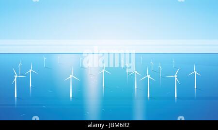 Wind Turbine Energy Renewable Water Station Sea Background Stock Vector ...