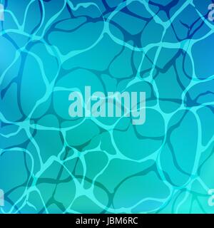 turquoise water in swimming pool with sun glare. Marine sea background surface water top view. Stock Vector