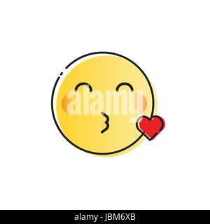 Yellow Smiling Cartoon Face Blowing Kiss Positive People Emotion Icon ...