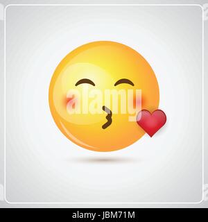 Yellow Smiling Cartoon Face Blow Kiss Emoji People Emotion Icon Stock ...