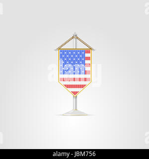 Pennon with the flag of USA. Isolated vector illustration on white. Stock Photo
