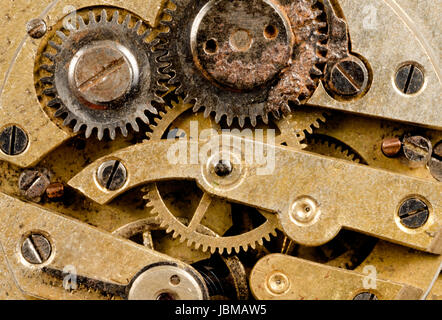 Extreme close up of the inside workings of a jeweled pocket watch time piece Stock Photo