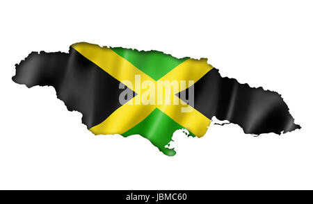 Jamaica flag map, three dimensional render, isolated on white Stock Photo