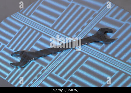 Structure light 3d scan pattern technology and wrench tool. Stock Photo