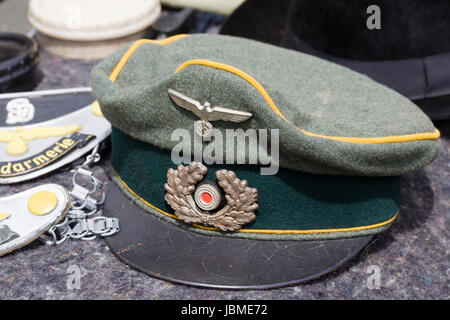 world war 11 reenactment, WW2 German Heer Army Calvary officers peaked visor cap Stock Photo