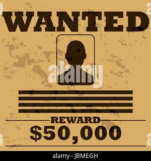 Concept illustration of a template poster for a wanted man in old Western style Stock Photo