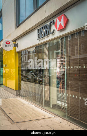 The exterior of HSBC bank on Tottenham Court Road, London, England, UK Stock Photo