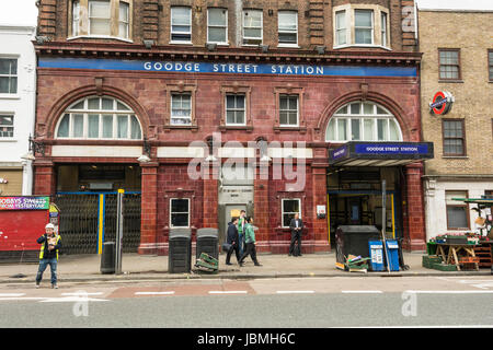 The entrance to Goodge Street station on Tottenham Court Road, London, England, UK Stock Photo