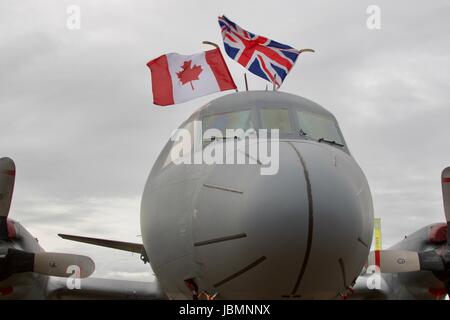 Royal Canadian Air Force CP-140 Aurora displaying there national flag along side the Union Jack Stock Photo