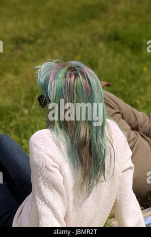 10th June 2017 - Beautiful young woman with coloured hair at the War and peace show at Wraxall in North Somerset.Engalnd. Stock Photo