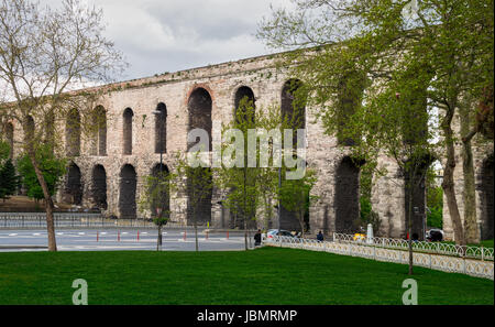 Istanbul, Turkey - April 21, 2017: Valens Aqueduct a Roman aqueduct which was the major water providing system of Istanbul Stock Photo