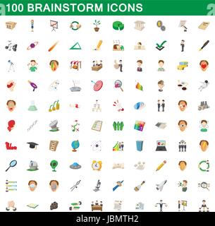 100 brainstorm icons set, cartoon style Stock Vector