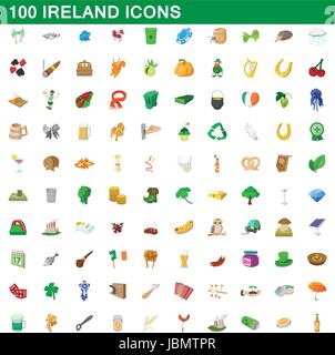 100 ireland icons set, cartoon style Stock Vector