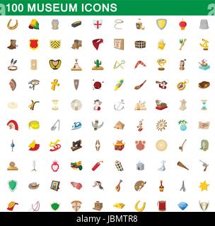 100 museum icons set, cartoon style Stock Vector