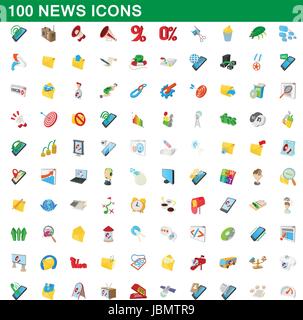 100 news icons set, cartoon style Stock Vector