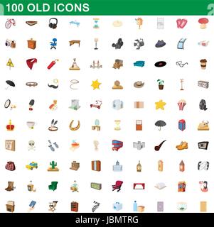 100 old icons set, cartoon style Stock Vector