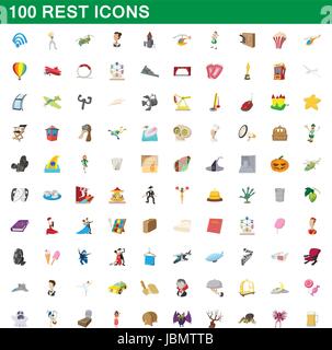 100 rest icons set, cartoon style Stock Vector