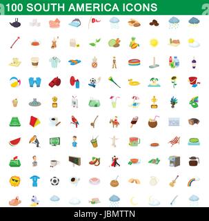 100 south america icons set, cartoon style Stock Vector