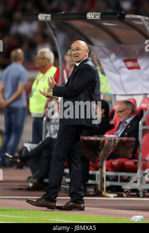 Serbia manager Slavoljub Muslin gestures on the touchline during the 2018 FIFA World Cup Qualifying, Group D match at the Rajko Mitic Stadium, Belgrade. Stock Photo