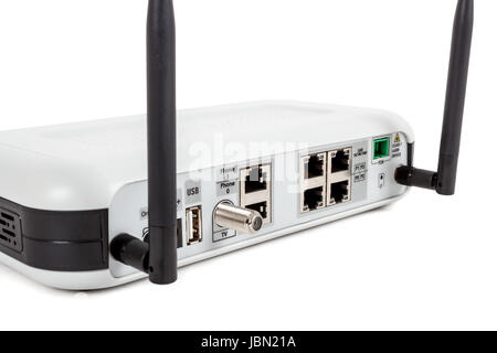 Passive Optical network, Detail of end user fiber optic GPON terminal with wifi and catv connection Stock Photo