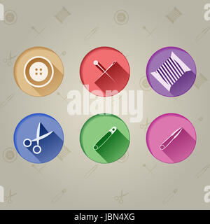 Flat circle icons in colour for sewing tools. Stock Photo