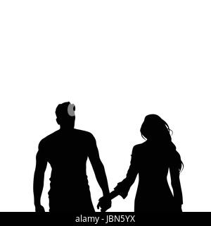 Black Silhouette Romantic Couple Holding Hands Isolated Over White Background Lovers Man And Woman Stock Vector
