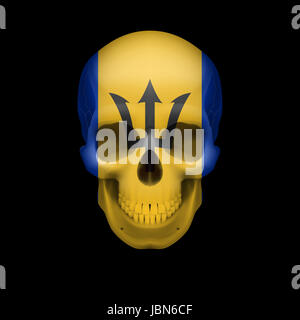 Human skull with flag of Barbados Threat to national security, war or dying out Stock Photo