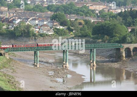 The Fly Scotsman 60103 Steam Locomotive passing over the River Usk on the railway bridge between Caerleon and Newport City South Wales GB UK 2016 Stock Photo