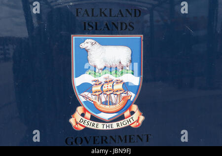 Falkand Islands Government badge on door of car in Stanley, Falkland Islands Stock Photo