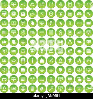 100 internet icons set green circle isolated on white background vector illustration Stock Vector