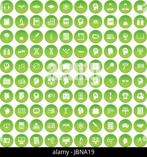 100 knowledge icons set green circle isolated on white background vector illustration Stock Vector