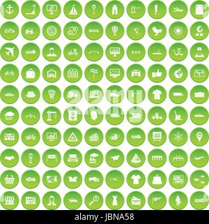 100 logistic and delivery icons set green circle isolated on white background vector illustration Stock Vector