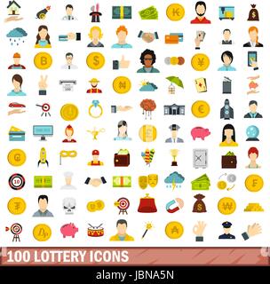 100 lottery icons set in flat style for any design vector illustration Stock Vector