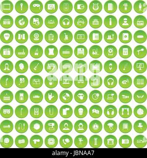 100 microphone icons set green circle isolated on white background vector illustration Stock Vector
