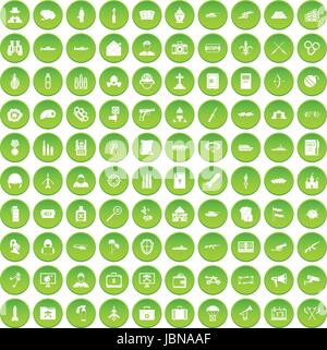 100 military icons set green circle isolated on white background vector illustration Stock Vector