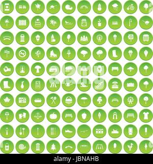 100 park icons set green circle isolated on white background vector illustration Stock Vector