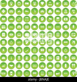 100 paying money icons set green circle isolated on white background vector illustration Stock Vector