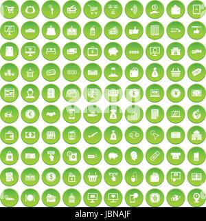 100 payment icons set green circle isolated on white background vector illustration Stock Vector