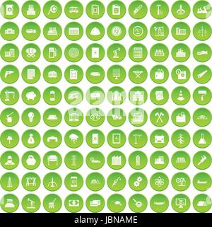 100 plant icons set green circle isolated on white background vector illustration Stock Vector
