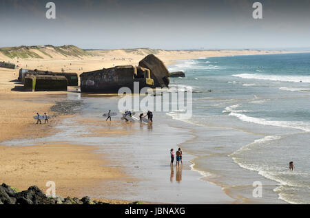 German WW2 defences on the Atlantic coast at Capbreton  beach in South Western France Stock Photo