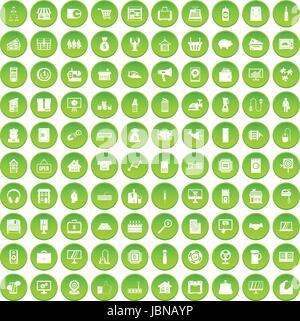 100 sales icons set green circle isolated on white background vector illustration Stock Vector