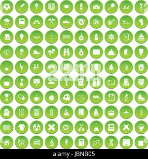 100 school years icons set green circle isolated on white background vector illustration Stock Vector