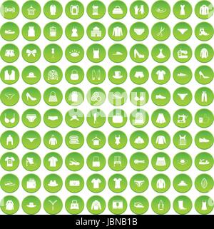 100 sewing icons set green circle isolated on white background vector illustration Stock Vector