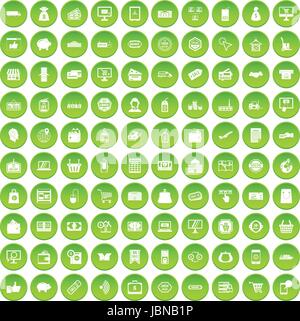 100 shopping icons set green circle isolated on white background vector illustration Stock Vector