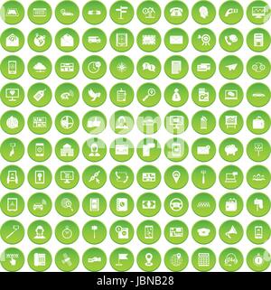 100 smartphone icons set green circle isolated on white background vector illustration Stock Vector