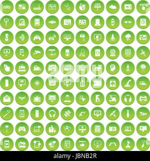 100 software icons set green circle isolated on white background vector illustration Stock Vector