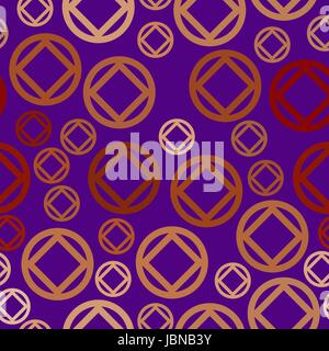 vector seamless pattern - brown and red circles and rhombuses on violet background Stock Vector